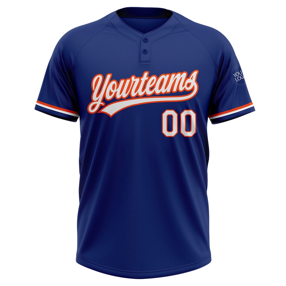 Royal White Orange Two Button Unisex Softball Jersey, Custom Team Softball Jersey