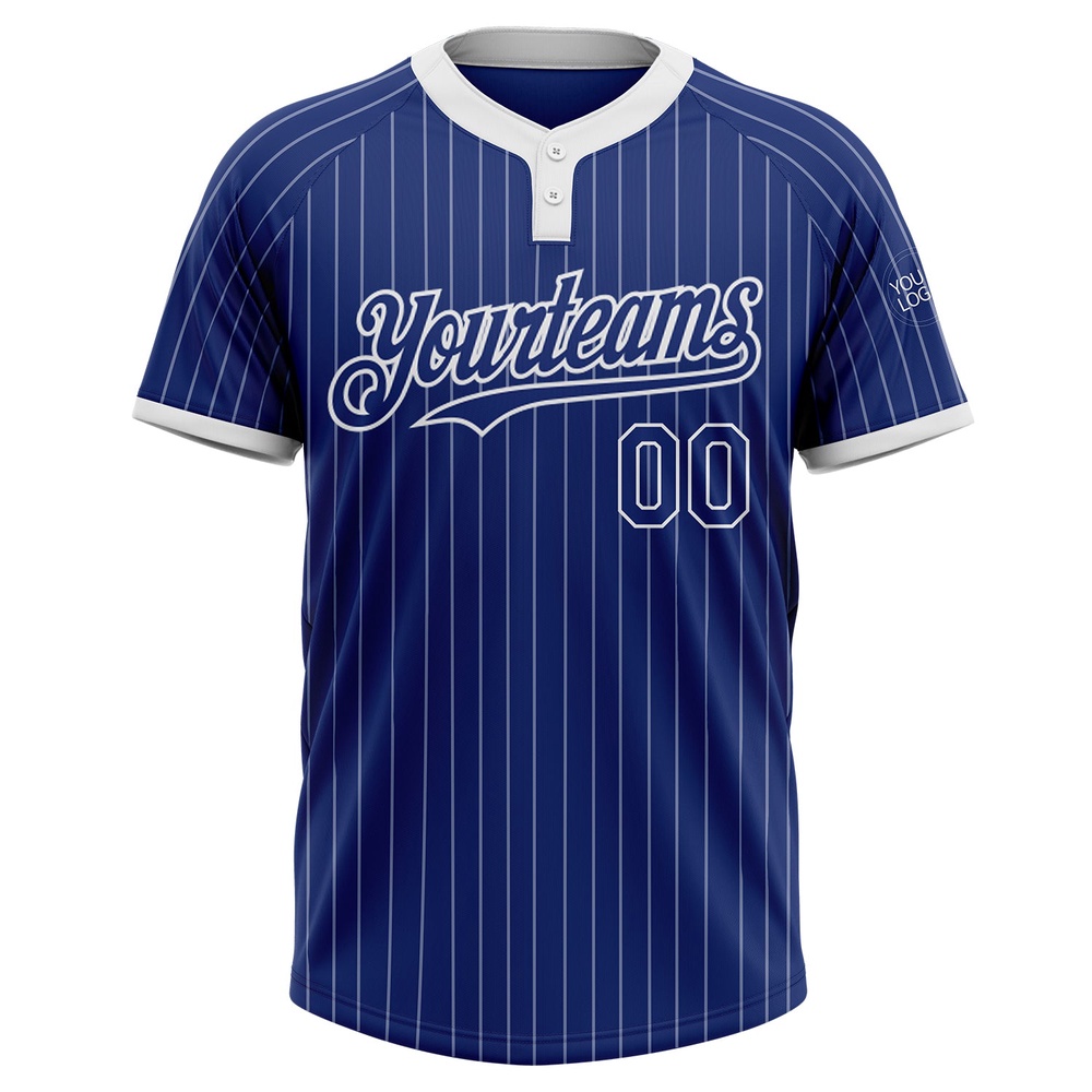 Royal White Pinstripe White Two Button Unisex Softball Jersey, Custom Team Softball Jersey