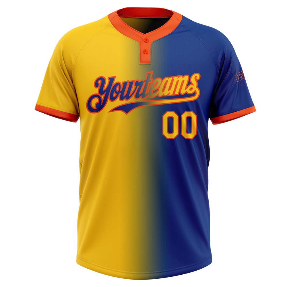 Royal Yellow Orange Gradient Fashion Two Button Unisex Softball Jersey, Custom Team Softball Jersey