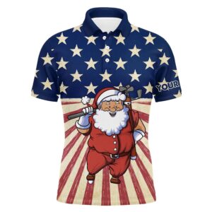 Santa Christmas Vintage American Flag Men’s Golf&hellip;