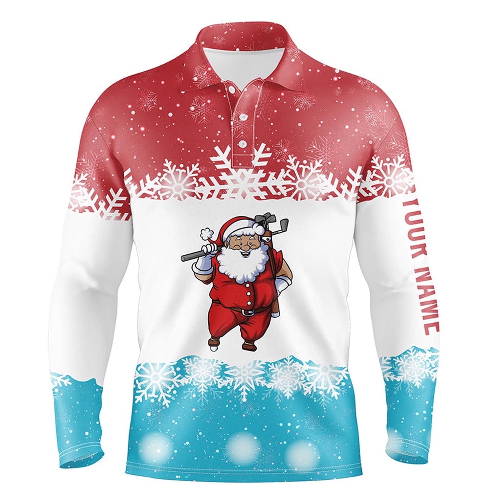 Santa Playing Golf Red Blue Men’s Polo Shirt Christmas Golf Shirts For Men Golf Gifts, Golf Polo Shirt, Golf Shirts