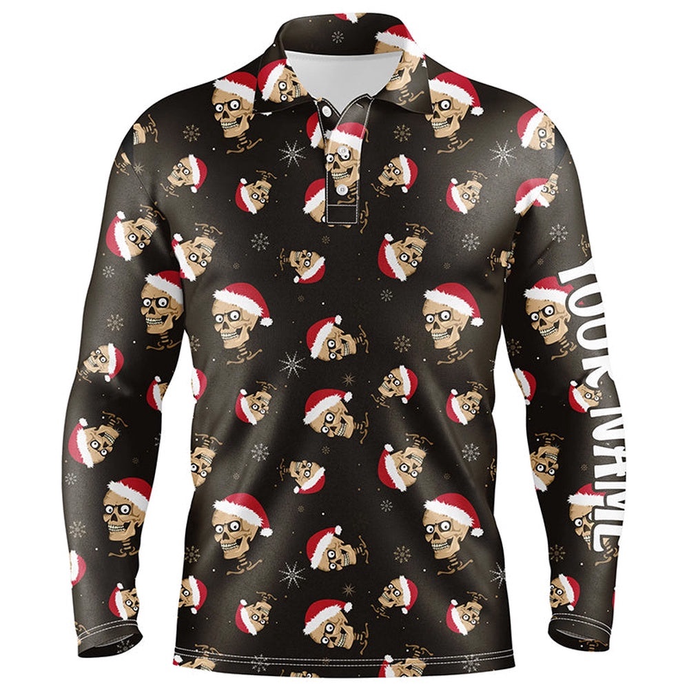 Santa Skull Golf Men’s Polo Shirts Custom Name Christmas Golf Shirts For Men Funny Golf Gifts, Golf Polo Shirt, Golf Shirts