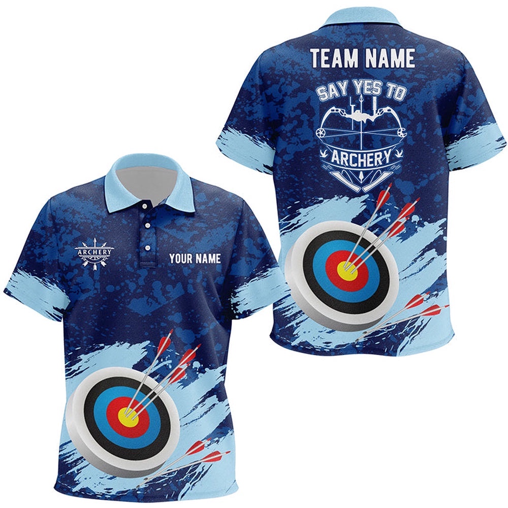 Say Yes To Archery Blue Painted Polo Shirts, Custom Target Archery Polo, Custom Archery Team Polo Shirt