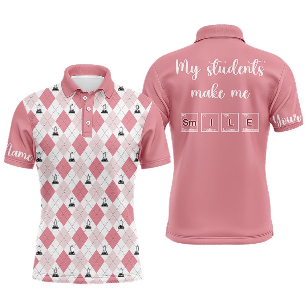 Science Pink Argyle Pattern, My Students Make Me Smile Men D Polo Shirt Golf Shirt For Men, Golf Polo Shirt, Golf Shirts