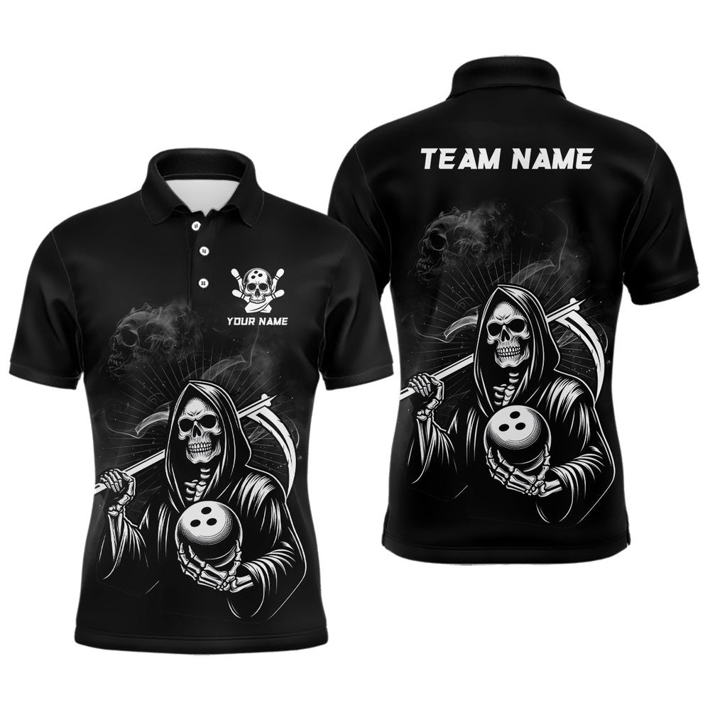 Skeleton Bowling Shirt Custom Skull Bowling Polo Shirt For Men Bowling Team League Bowling Gift For Bowlers, Personalized Bowling Team Shirt