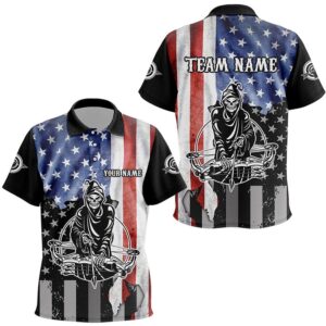 Skeleton Playing Archery Custom US Flag Polo&hellip;