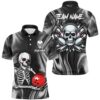 Skull Bowling Polo Shirts For Men, Bowling Pin Custom Team’S Name Bowler Polo Shirt, Personalized Bowling Team Shirt