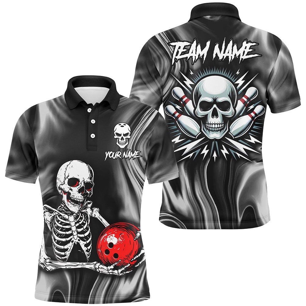 Skull Bowling Shirt Bowling Team League Skull Polo Shirt For Men, Personalized Bowling Team Shirt