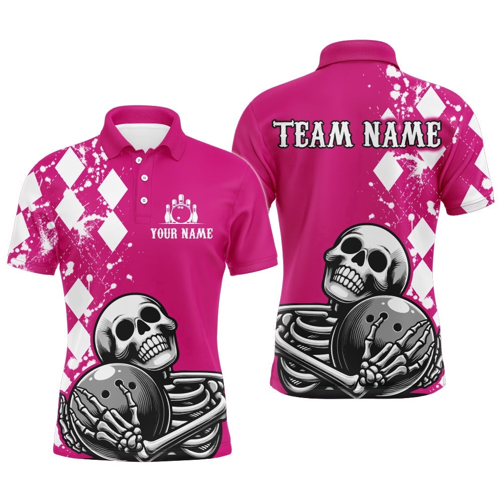 Skull Bowling Shirt For Men Custom Bowling Polo Shirt Bowling Polo Shirt, Personalized Bowling Team Shirt