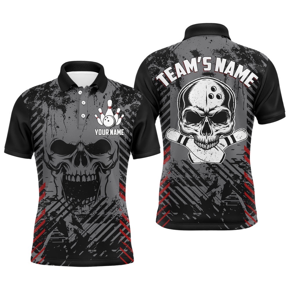 Skull Bowling Shirt For Men, Custom Team’S Name Bowling Polo Shirt League Polo Shirt, Personalized Bowling Team Shirt