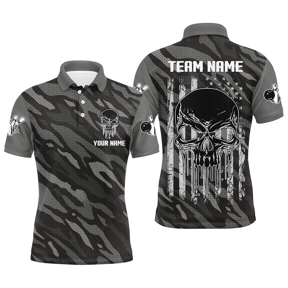 Skull Bowling Shirt Polo Bowling Polo Shirt For Men Camo Camourflage Bowling Shirt Unisex, Personalized Bowling Team Shirt