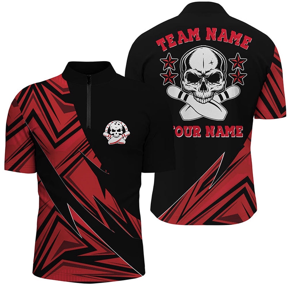 Skull Bowling Shirts For Men And Women, Skull Bowling Team Jersey Red, Custom Bowling Team Jersey Shirt