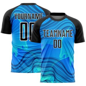 Sky Blue Black White Waves Sublimation Soccer&hellip;