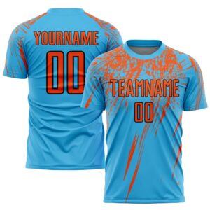 Sky Blue Orange Black Sublimation Soccer Uniform&hellip;