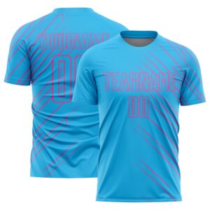 Sky Blue Pink Lines Sublimation Soccer Uniform&hellip;