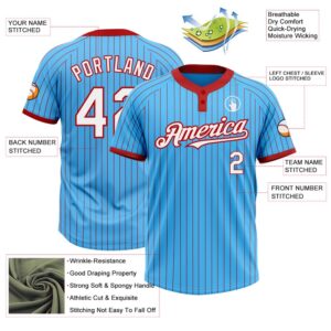 Sky Blue Red Pinstripe White Two Button Unisex Softball Jersey Custom Team Softball Jersey 3 clcep2.jpg