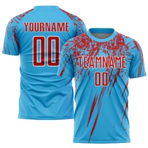 Sky Blue Red White Sublimation Soccer Uniform&hellip;