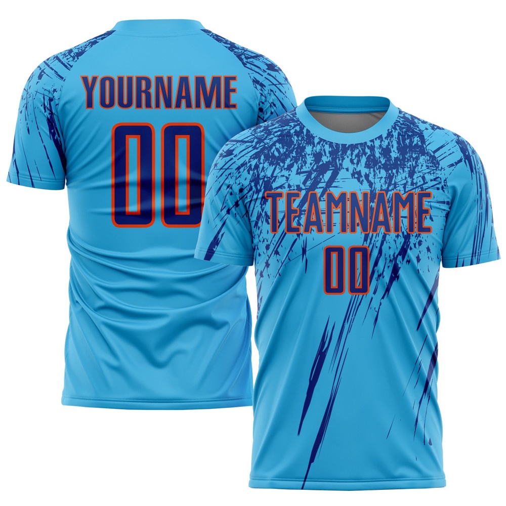 Sky Blue Royal Orange Sublimation Soccer Uniform Jersey, Custom Team Soccer Jersey Shirt