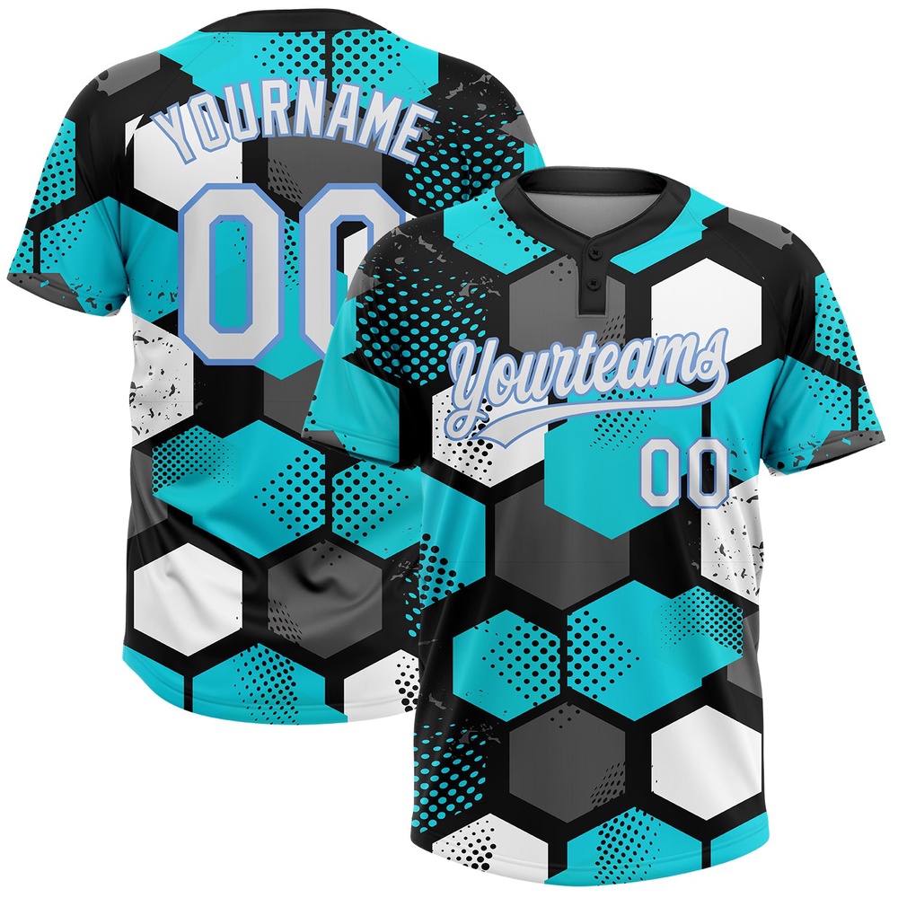 Sky Blue White Black Light Blue 3D Pattern Two Button Unisex Softball Jersey, Custom Team Softball Jersey