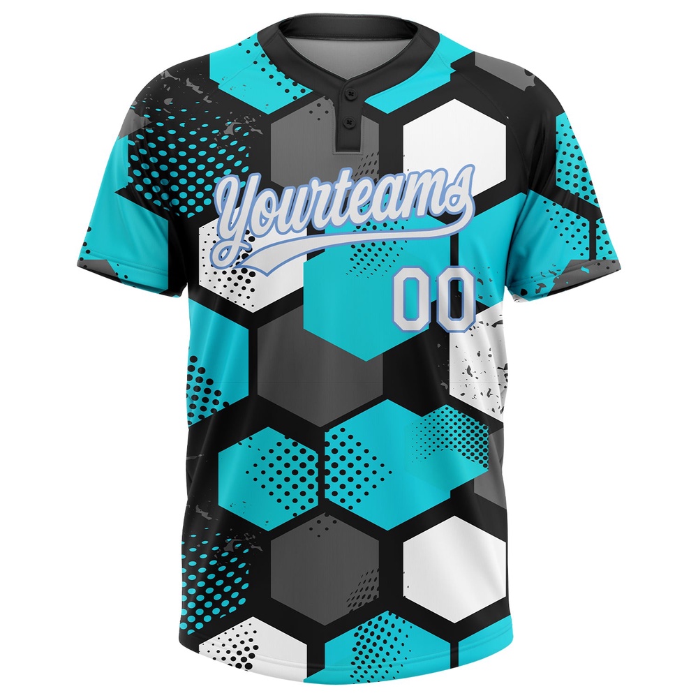 Sky Blue White Black Light Blue 3D Pattern Two Button Unisex Softball Jersey, Custom Team Softball Jersey