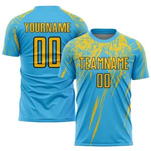 Sky Blue Yellow Black Sublimation Soccer Uniform&hellip;