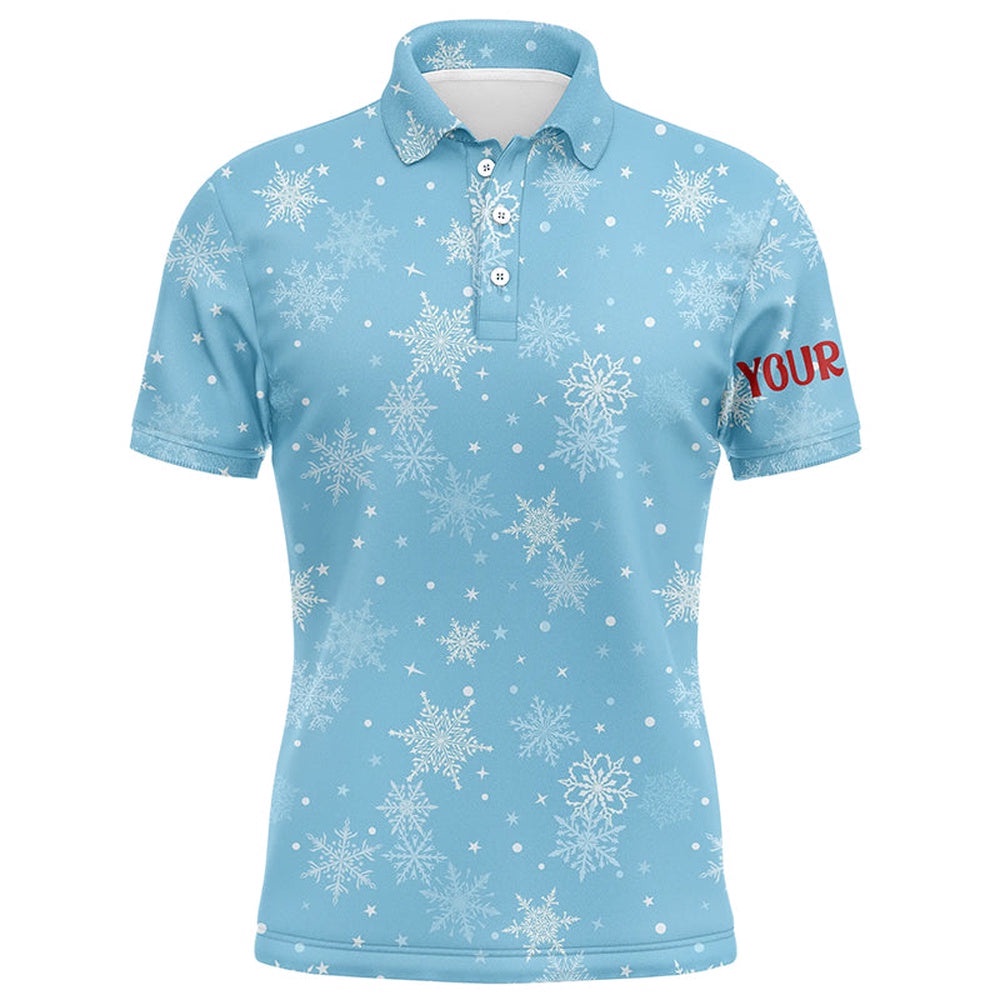 Snowflakes In Blue Christmas Men’s Golf Polo Shirts Customized Winter Holiday Golf Gifts For Men, Golf Polo Shirt, Golf Shirts