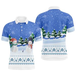 Snowman Blue Christmas Men’s Golf Polo Shirt&hellip;