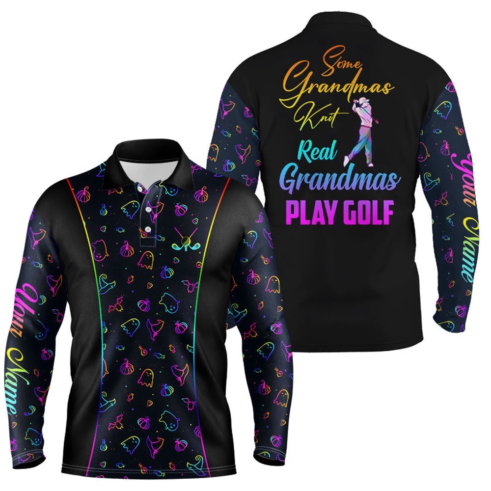 Some Grandmas Knit Real Grandmas Play Golf Men’s Polo Shirt, Colorful Halloween Golf Shirts For Men, Golf Polo Shirt, Golf Shirts
