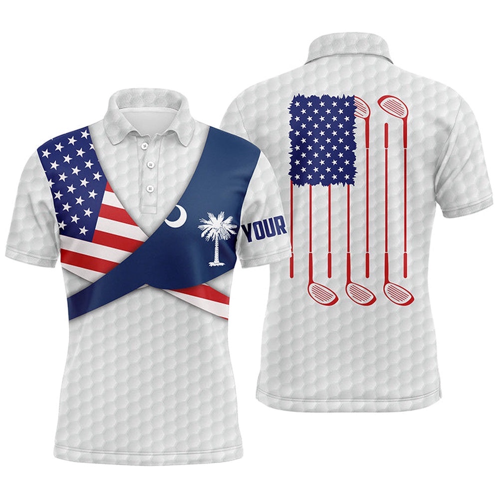 South Carolina Flag White Golf Pattern Men’s Polo Shirt Patriotic Men Golf Shirts Golf Gifts, Golf Polo Shirt, Golf Shirts