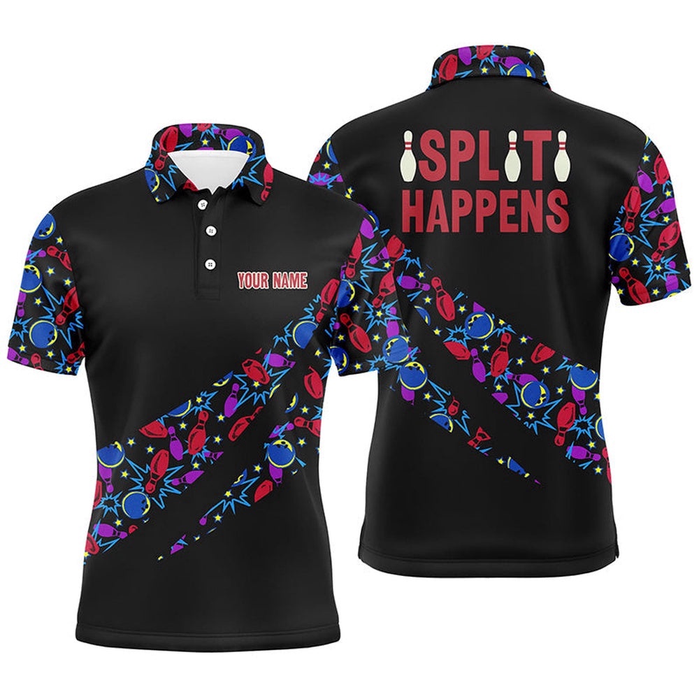 Split Happens Bowling Camo Shirt For Men, Team League Bowling Polo Shirt Men Polo Shirt, Personalized Bowling Team Shirt
