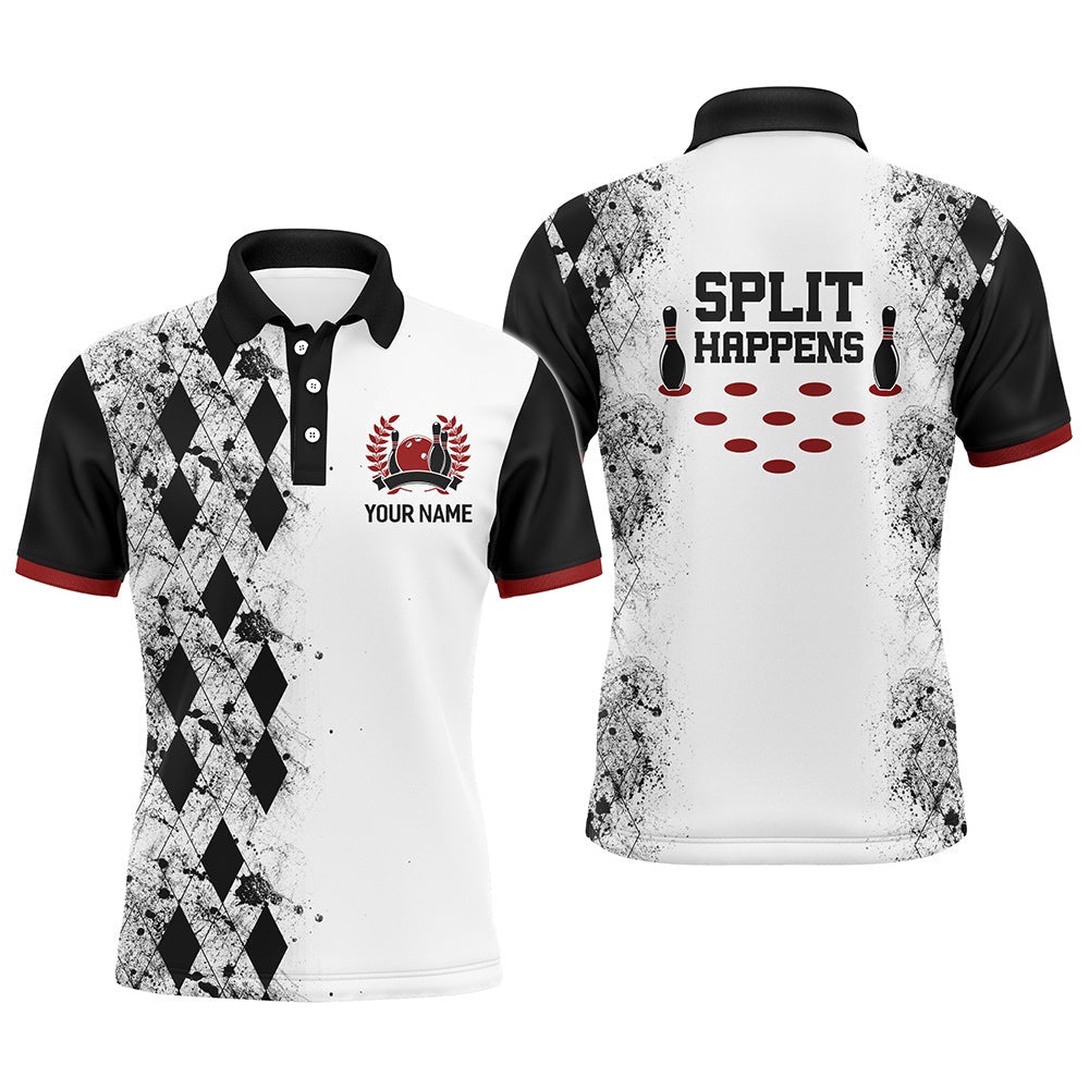 Split Happens Bowling Shirt For Men League Bowling Polo Shirt With Name Men Polo Shirt, Personalized Bowling Team Shirt