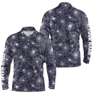 Spooky White Spiders On Cobweb Navy Halloween Golf Polo Shirts Custom Golf Gifts For Men Golf Polo Shirt Golf Shirts 2 ma9lmr.jpg