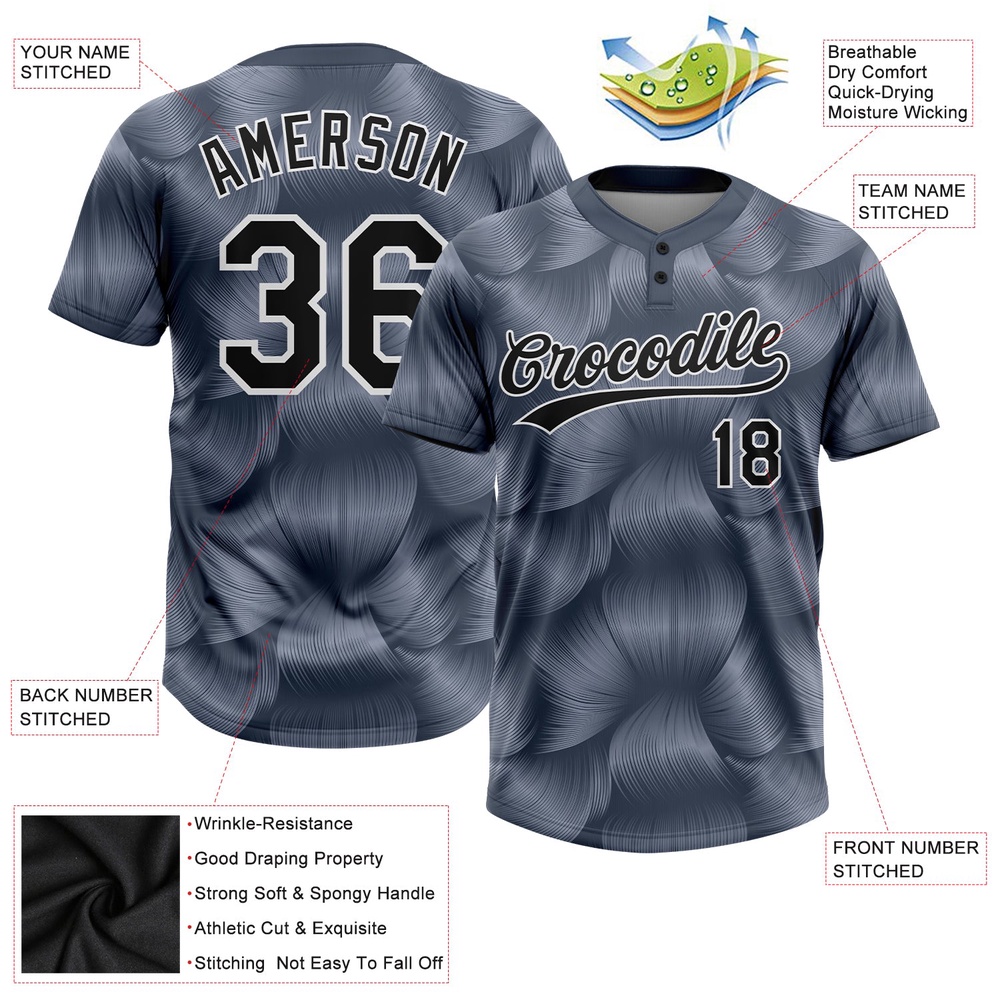 Steel Gray Black White 3D Pattern Two Button Unisex Softball Jersey, Custom Team Softball Jersey Steel Gray Black White 3D Pattern Two Button Unisex Softball Jersey, Custom Team Softball Jersey