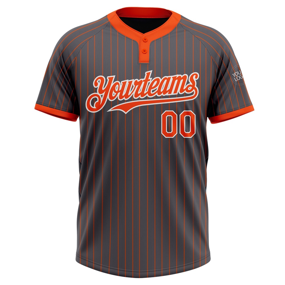 Steel Gray Orange Pinstripe White Two Button Unisex Softball Jersey, Custom Team Softball Jersey