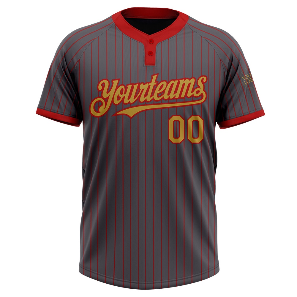Steel Gray Red Pinstripe Old Gold Two Button Unisex Softball Jersey, Custom Team Softball Jersey Steel Gray Red Pinstripe Old Gold Two Button Unisex Softball Jersey, Custom Team Softball Jersey