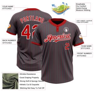 Steel Gray Red Pinstripe White Two Button Unisex Softball Jersey Custom Team Softball Jersey 3 sjwnbn.jpg