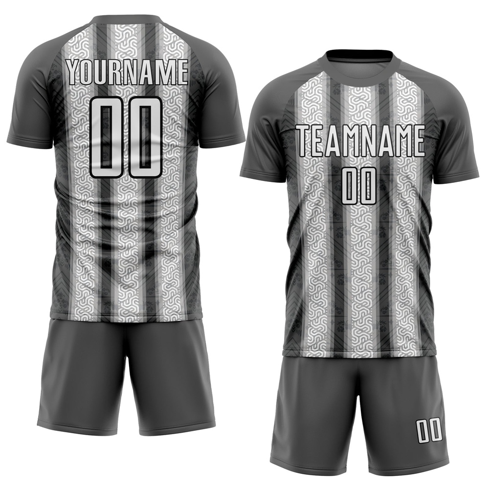 Steel Gray White Black Ethnic Stripes Sublimation Soccer Uniform Jersey, Custom Team Soccer Jersey Shirt