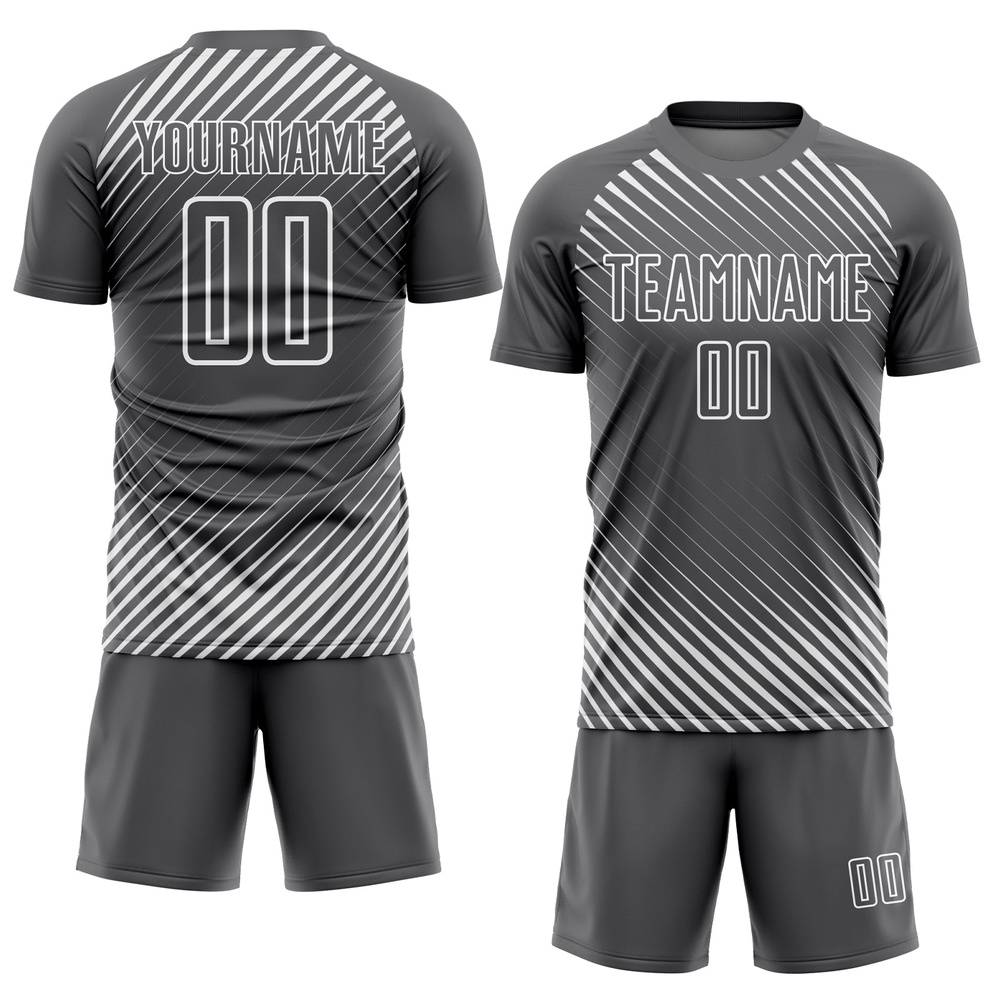 Steel Gray White Diagonal Lines Sublimation Soccer Uniform Jersey, Custom Team Soccer Jersey Shirt