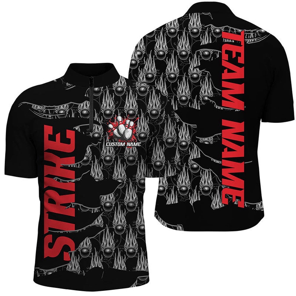 Strike Bowling Shirts For Men And Women, Flame Bowling Balls Bowler Outfits Red, Custom Bowling Team Jersey Shirt