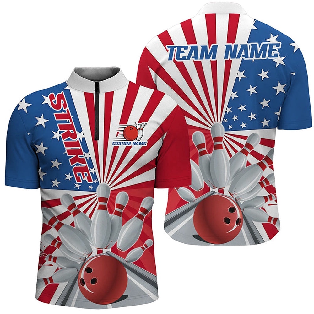 Strike Bowling Shirts For Men And Women, Patriotic Bowling Tournament Team Shirt, Custom Bowling Team Jersey Shirt