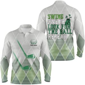 Swing Swear Look For The Ball Repeat Green Geometric Golf Clubs Men s Polo Shirt Men Golf Tops Golf Polo Shirt Golf Shirts 2 w2ejes.jpg