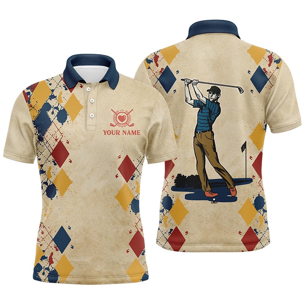 Swing Swear Repeat Vintage Argyle Men’s Golf Polo Shirt Golf Shirts For Men Golf Tops, Golf Polo Shirt, Golf Shirts