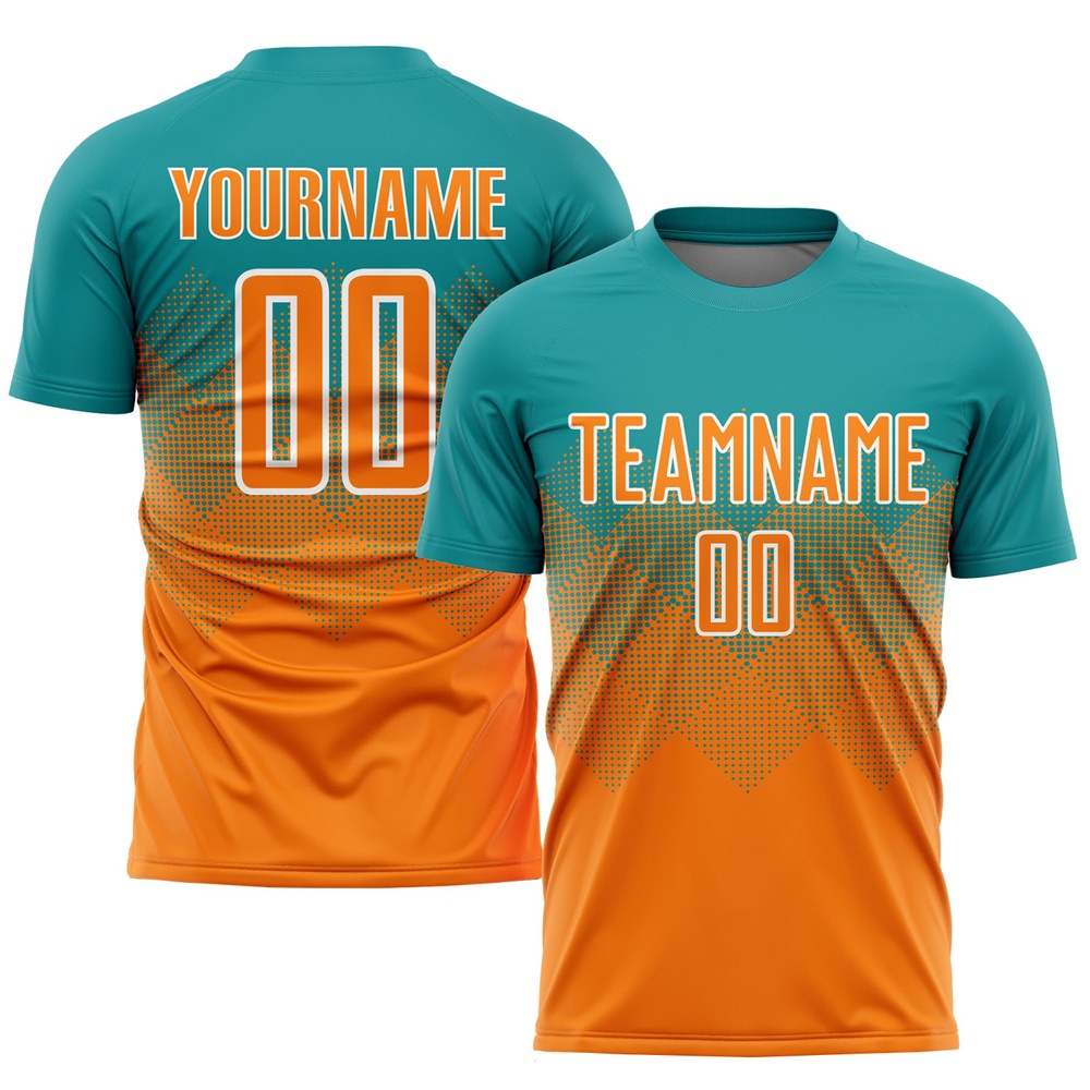 Teal Bay Orange White Sublimation Soccer Uniform Jersey, Custom Team Soccer Jersey Shirt