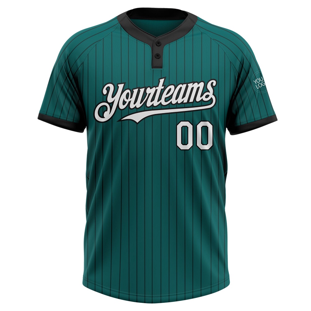 Teal Black Pinstripe White Two Button Unisex Softball Jersey, Custom Team Softball Jersey Teal Black Pinstripe White Two Button Unisex Softball Jersey, Custom Team Softball Jersey