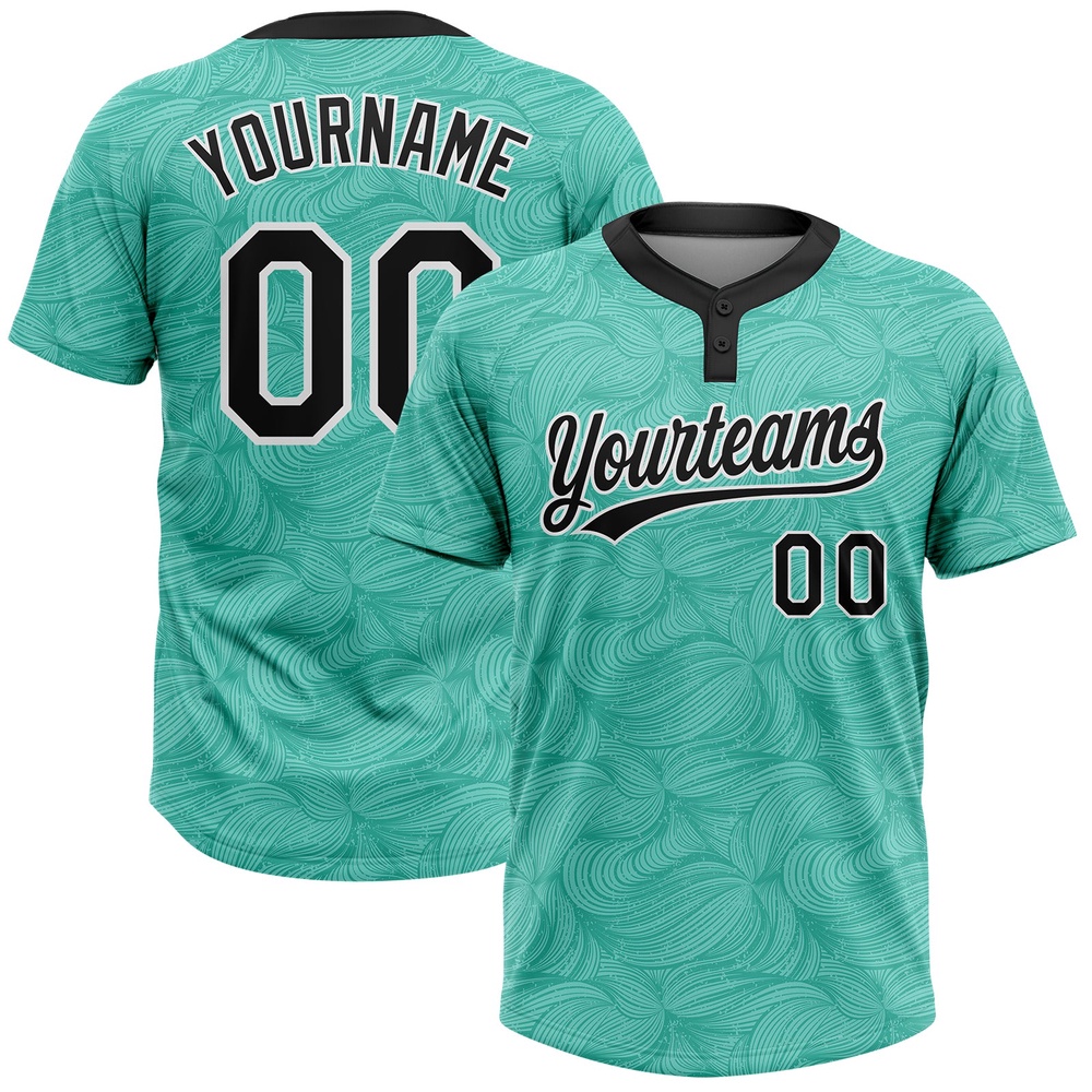 Teal Black White 3D Pattern Two Button Unisex Softball Jersey, Custom Team Softball Jersey