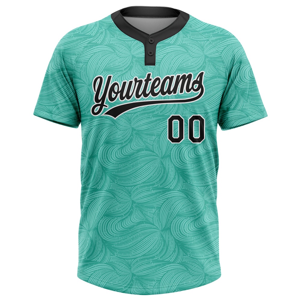 Teal Black White 3D Pattern Two Button Unisex Softball Jersey, Custom Team Softball Jersey