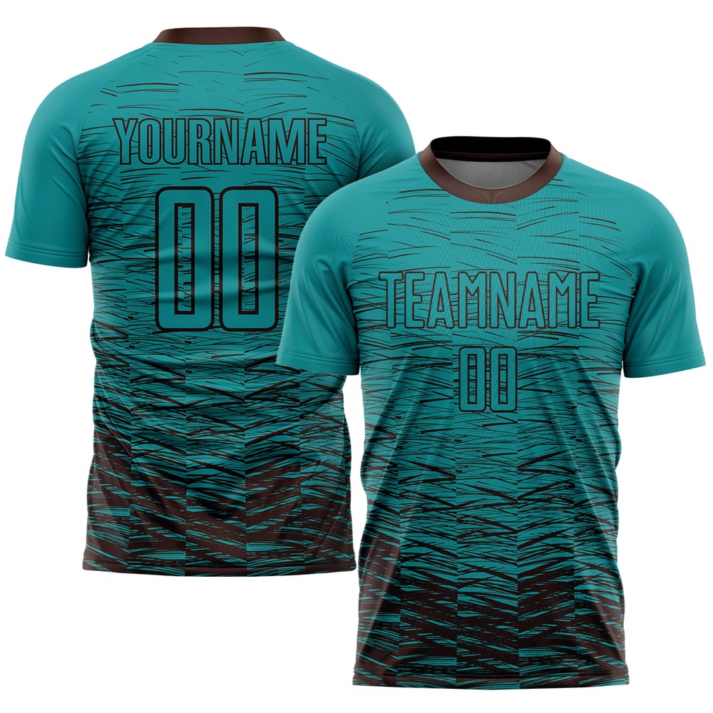 Teal Brown Sublimation Soccer Uniform Jersey, Custom Team Soccer Jersey Shirt