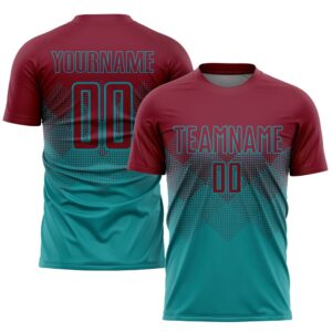 Teal Crimson Sublimation Soccer Uniform Jersey, Custom&hellip;