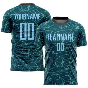 Teal Light Blue Black Sublimation Soccer Uniform&hellip;