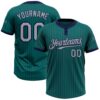 Teal Navy Pinstripe White Two Button Unisex Softball Jersey, Custom Team Softball Jersey